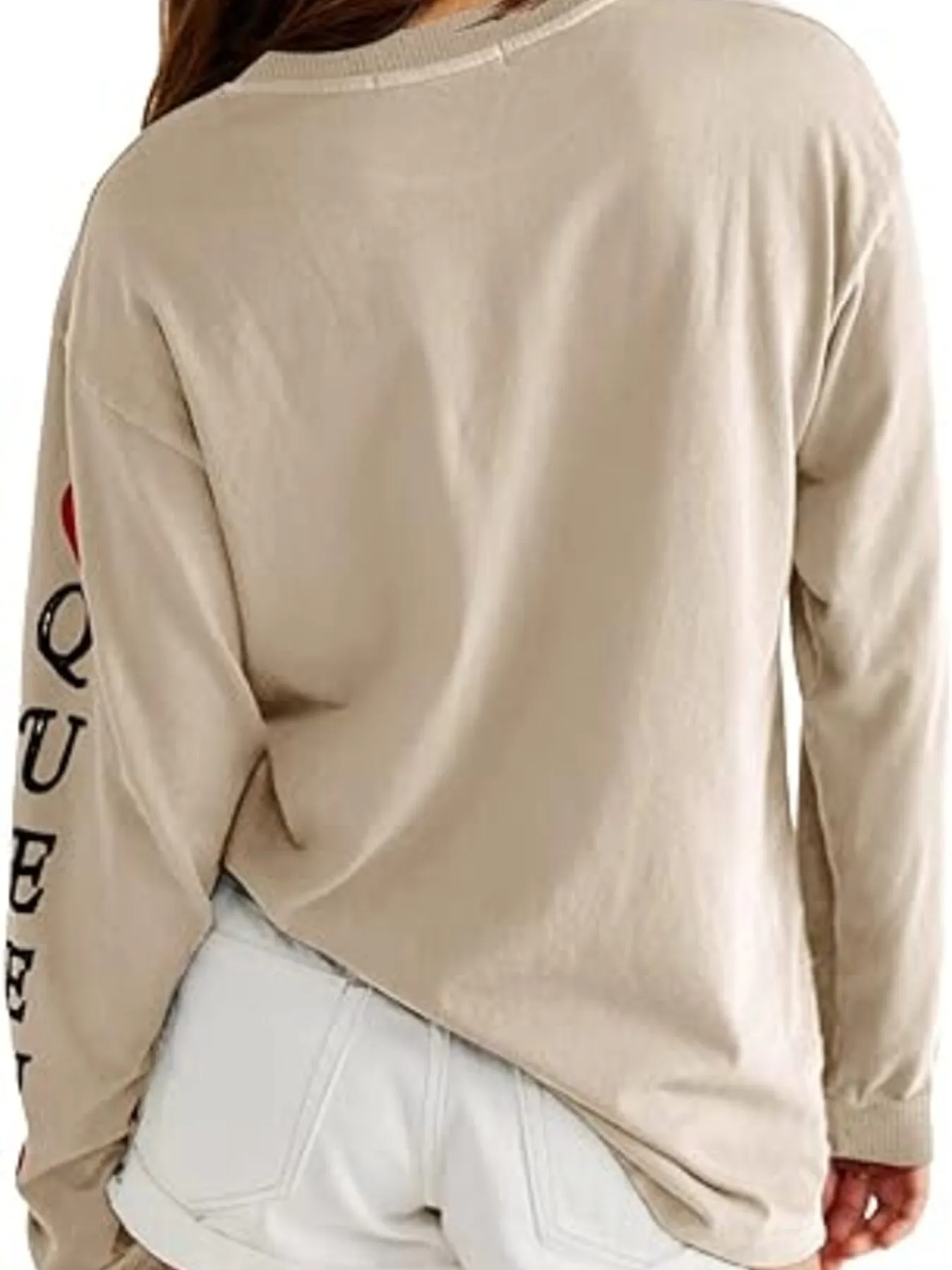 Queen of Hearts Playing Card Graphic Round Neck Sweatshirt - Image 6