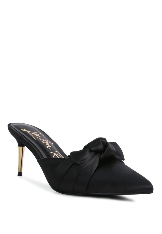 Queenie Satin High Heeled Mule Sandals