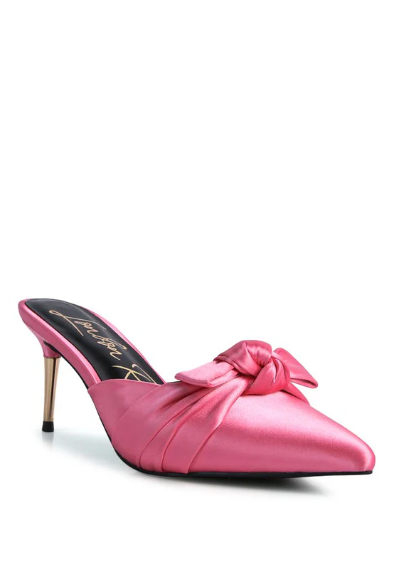 Queenie Satin High Heeled Mule Sandals - Image 10