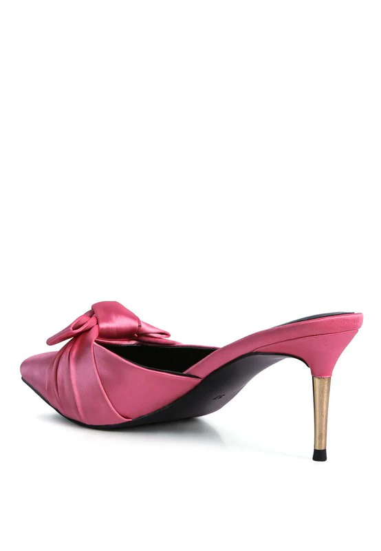 Queenie Satin High Heeled Mule Sandals - Image 11