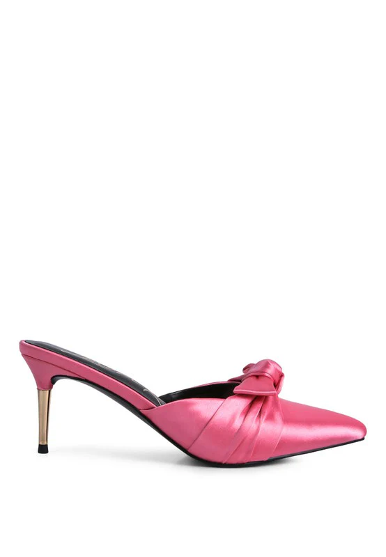 Queenie Satin High Heeled Mule Sandals - Image 12