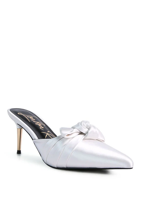 Queenie Satin High Heeled Mule Sandals - Image 15