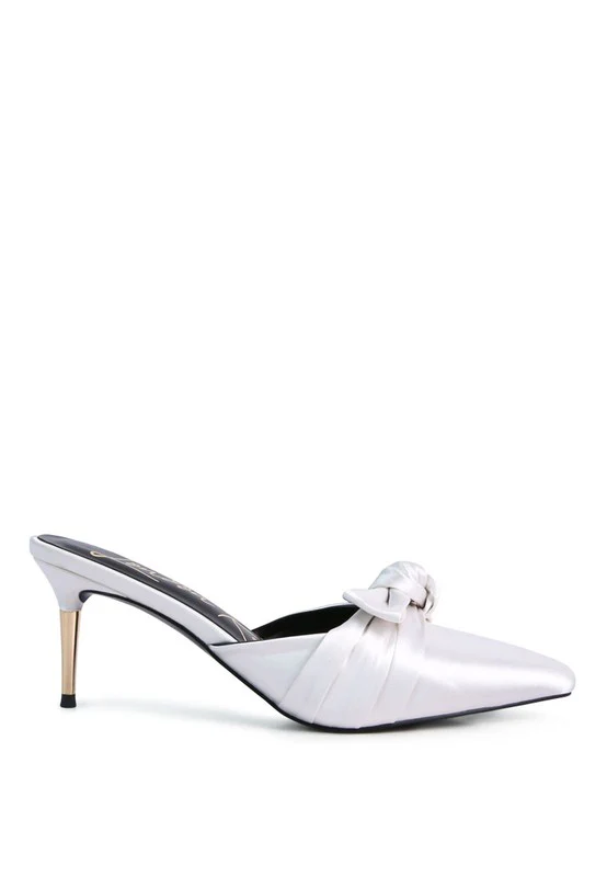 Queenie Satin High Heeled Mule Sandals - Image 16