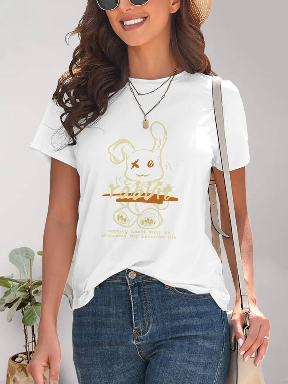 Rabbit Graphic Round Neck Short Sleeve T-Shirt - Image 5