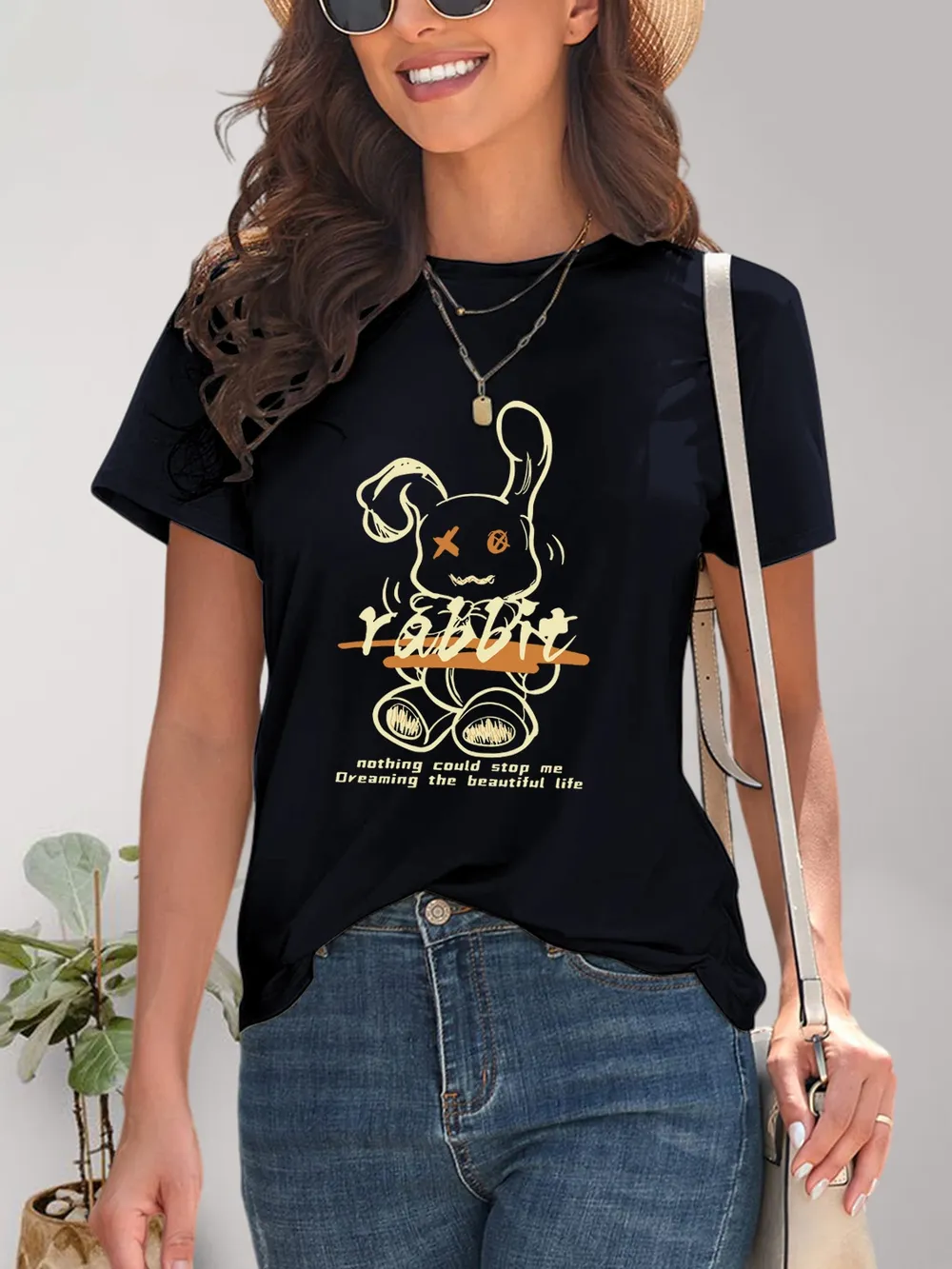 Rabbit Graphic Round Neck Short Sleeve T-Shirt - Image 7