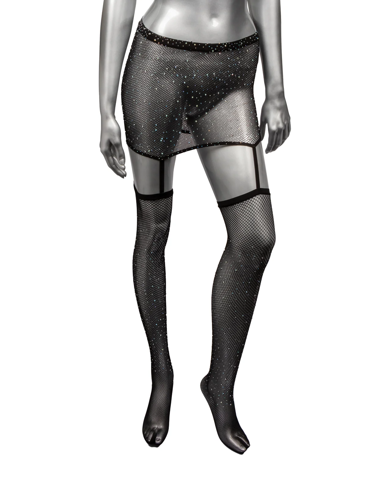 Radiance One Piece Garter Skirt w/Thigh Highs - Black Plus Size - Image 2