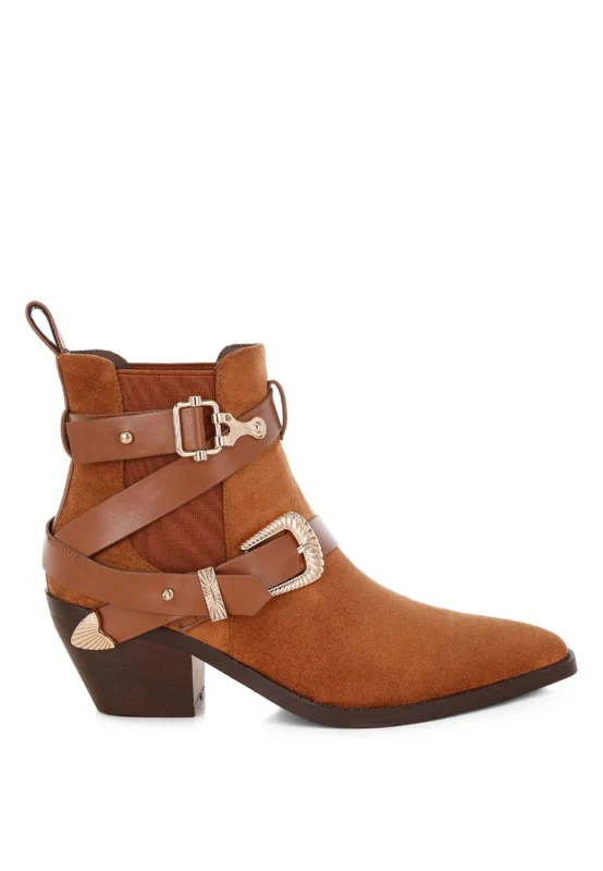 Raveta Microfiber Buckle Strap Western Boots - Image 3