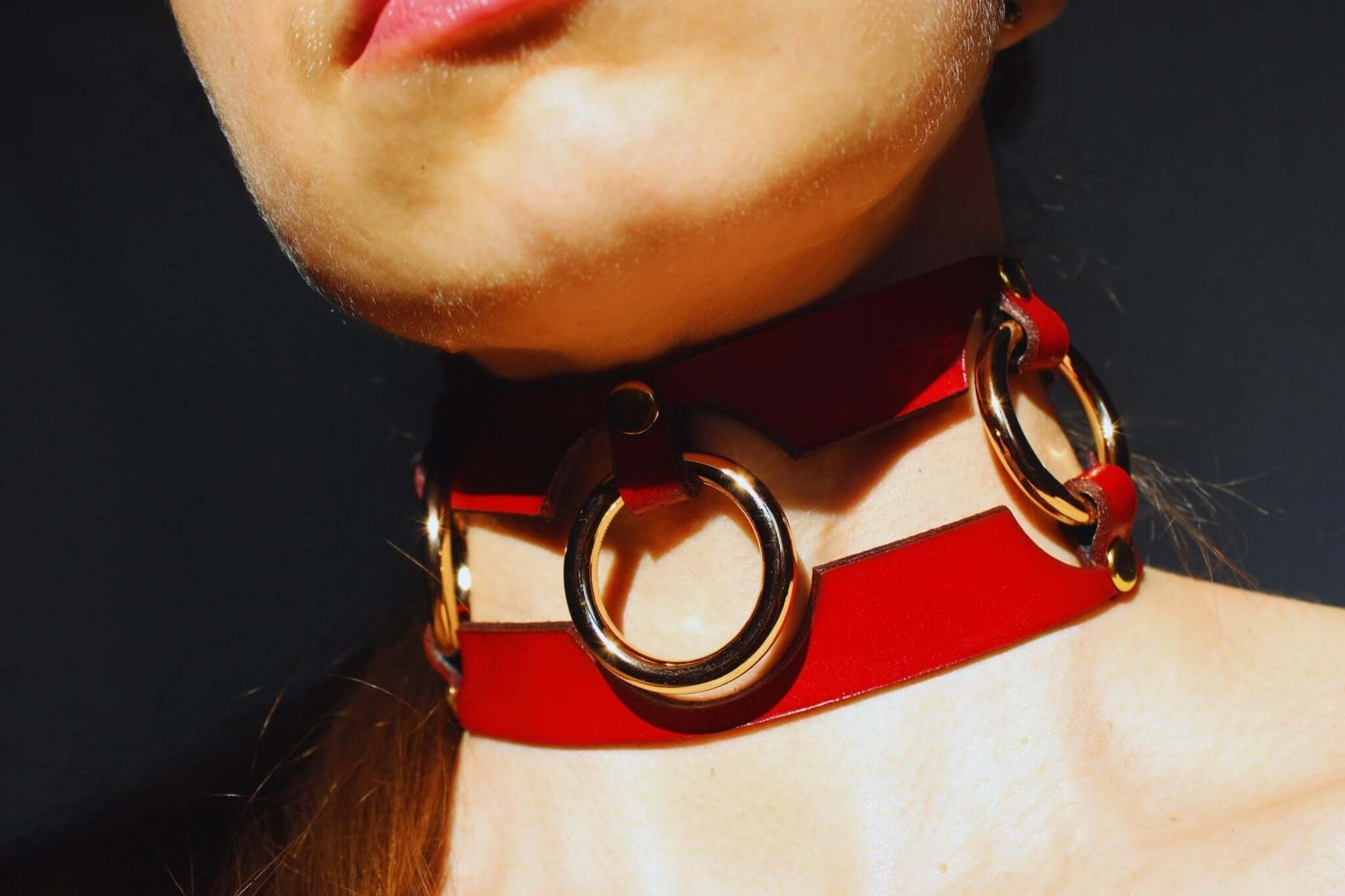 Red Leather Slave Collar Bold Statement BDSM Jewelry - Image 2
