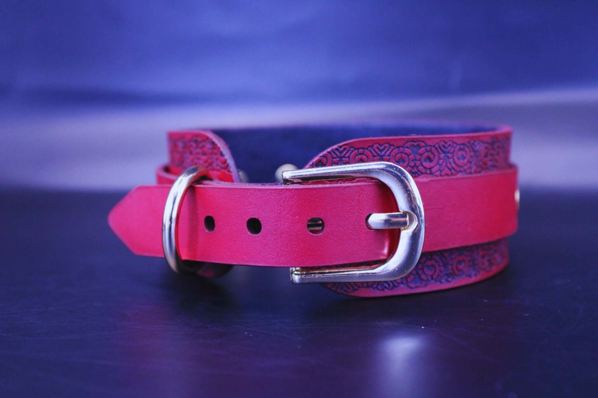 Red Wide Leather Choker Ornamental Slave Collar BDSM Bondage Gift - Image 4