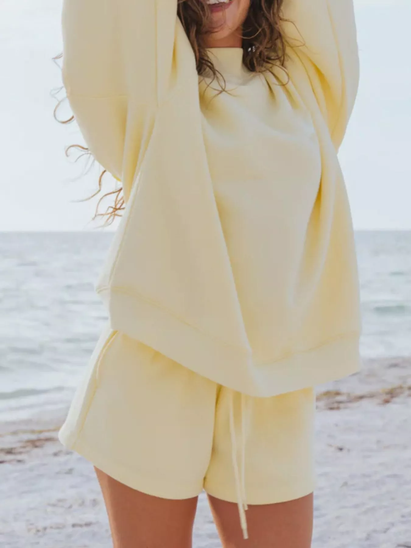 Relaxed Fit Round Neck Sweatshirt and Shorts Set - Image 14