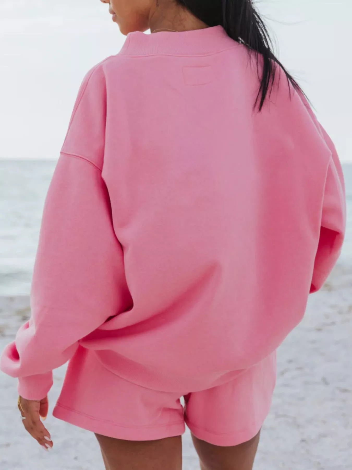 Relaxed Fit Round Neck Sweatshirt and Shorts Set - Image 7