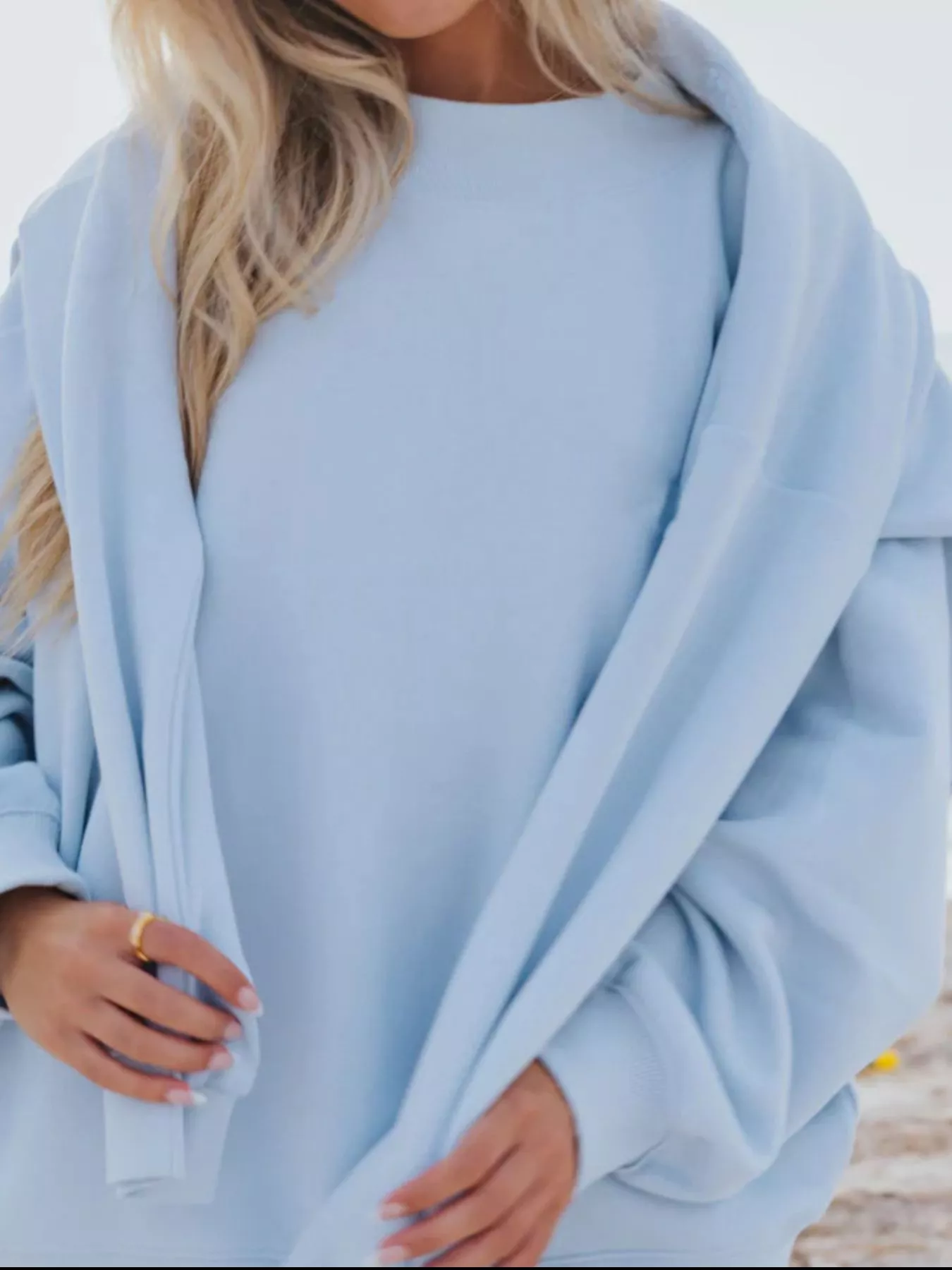 Relaxed Fit Round Neck Sweatshirt and Shorts Set - Image 9