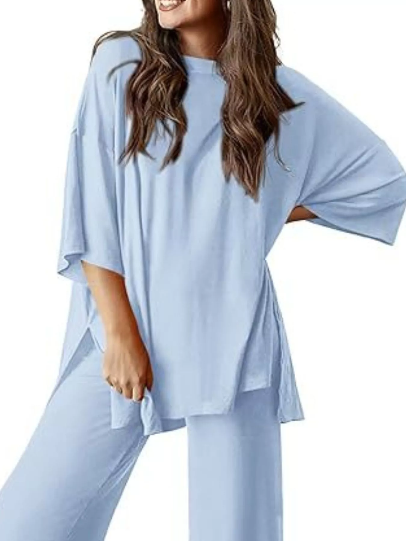 Relaxed Fit Round Neck Top and Pants Two-Piece Set - Image 13