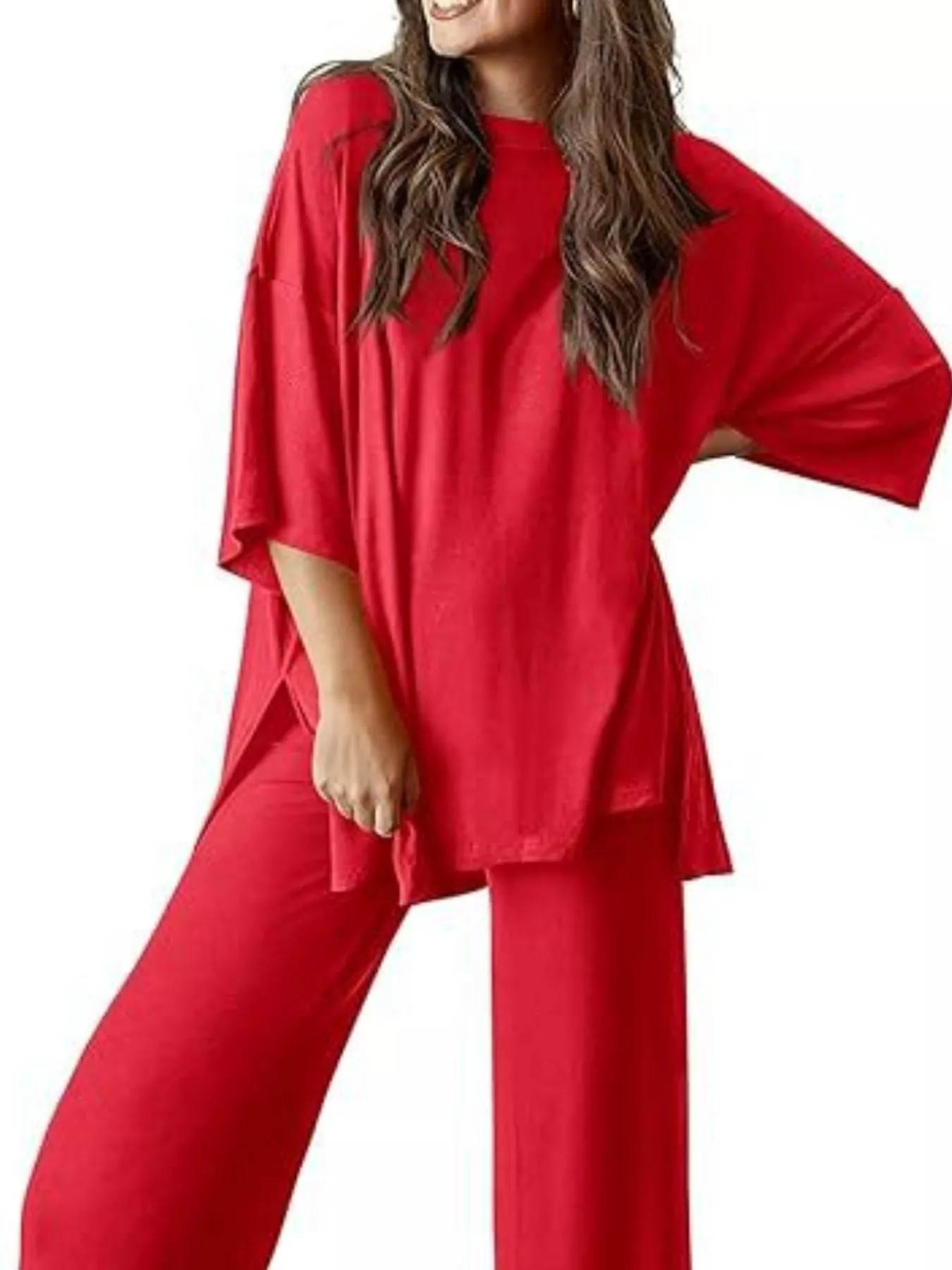 Relaxed Fit Round Neck Top and Pants Two-Piece Set - Image 23