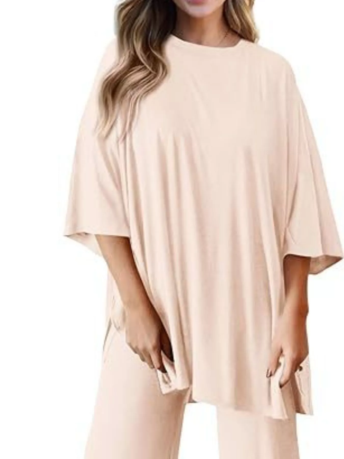 Relaxed Fit Round Neck Top and Pants Two-Piece Set - Image 5