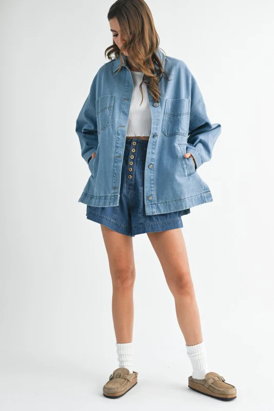 Relaxed Fit Utility Denim Jacket - Image 3