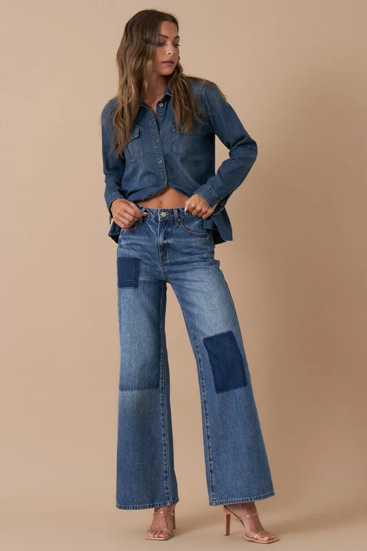 Relaxed Wide Leg Patchwork Jeans - Image 2