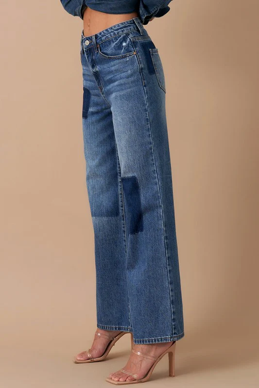 Relaxed Wide Leg Patchwork Jeans - Image 5