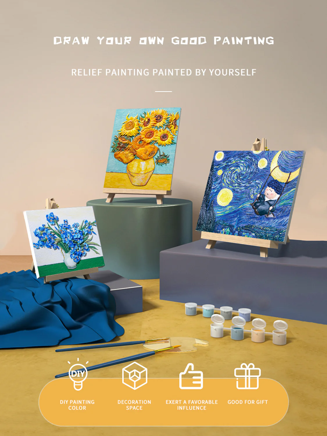 Relief Van Gogh's Starry Night DIY 3D Oil Painting Kit - Image 4