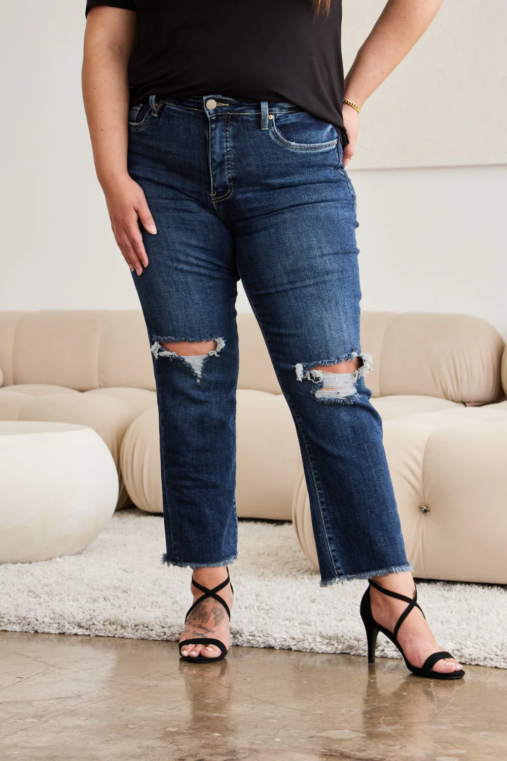 RFM Crop Dylan Full Size Tummy Control Distressed High Waist Raw Hem Jeans - Image 23