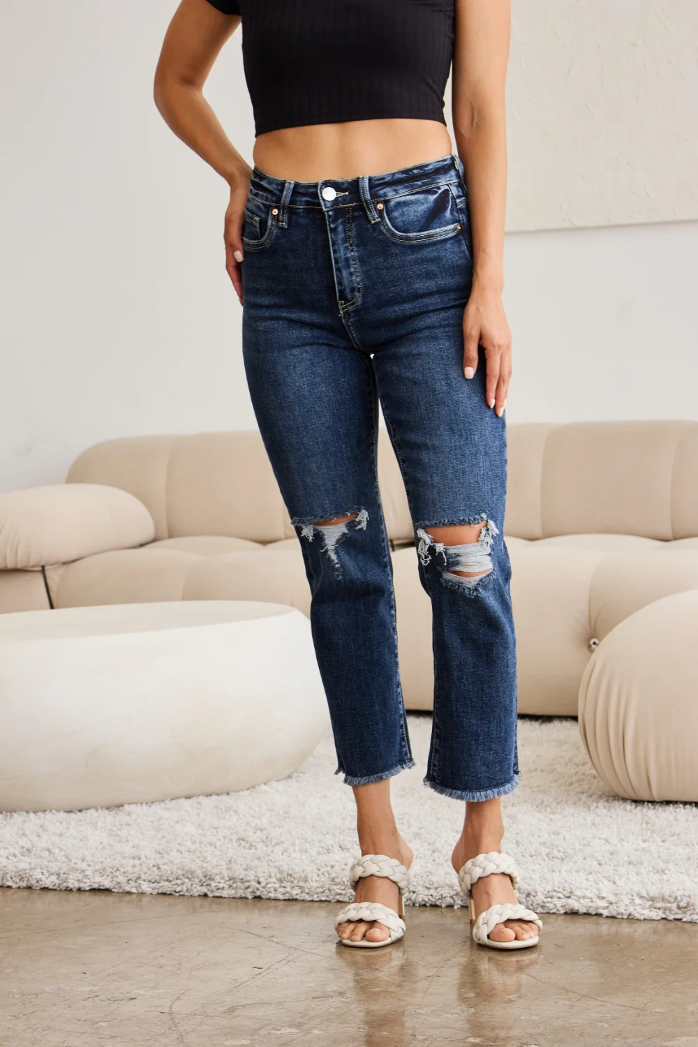 RFM Crop Dylan Full Size Tummy Control Distressed High Waist Raw Hem Jeans - Image 8