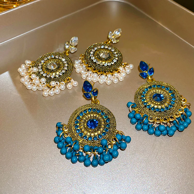 Rhinestone Alloy Bead Dangle Earrings - Image 3