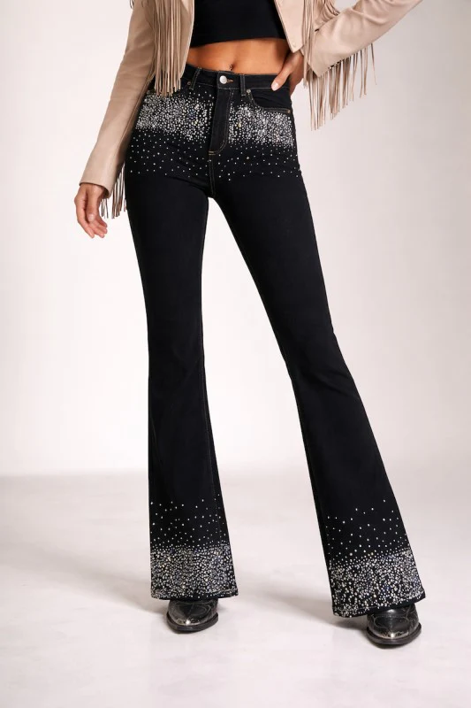 Rhinestone Boot Cut Jean in Black Denim - Image 2