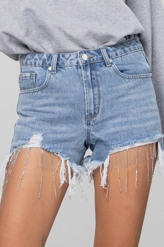 RHINESTONE DENIM SHORTS - Image 3