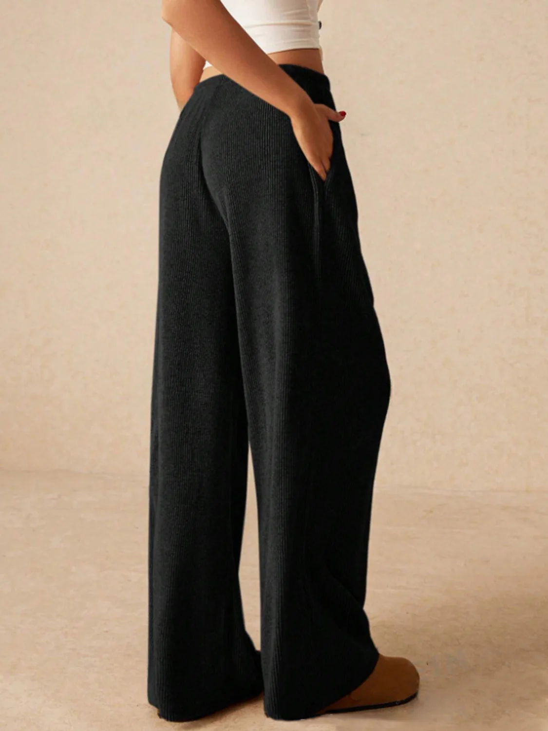 Ribbed Drawstring Wide Leg Pants - Image 6