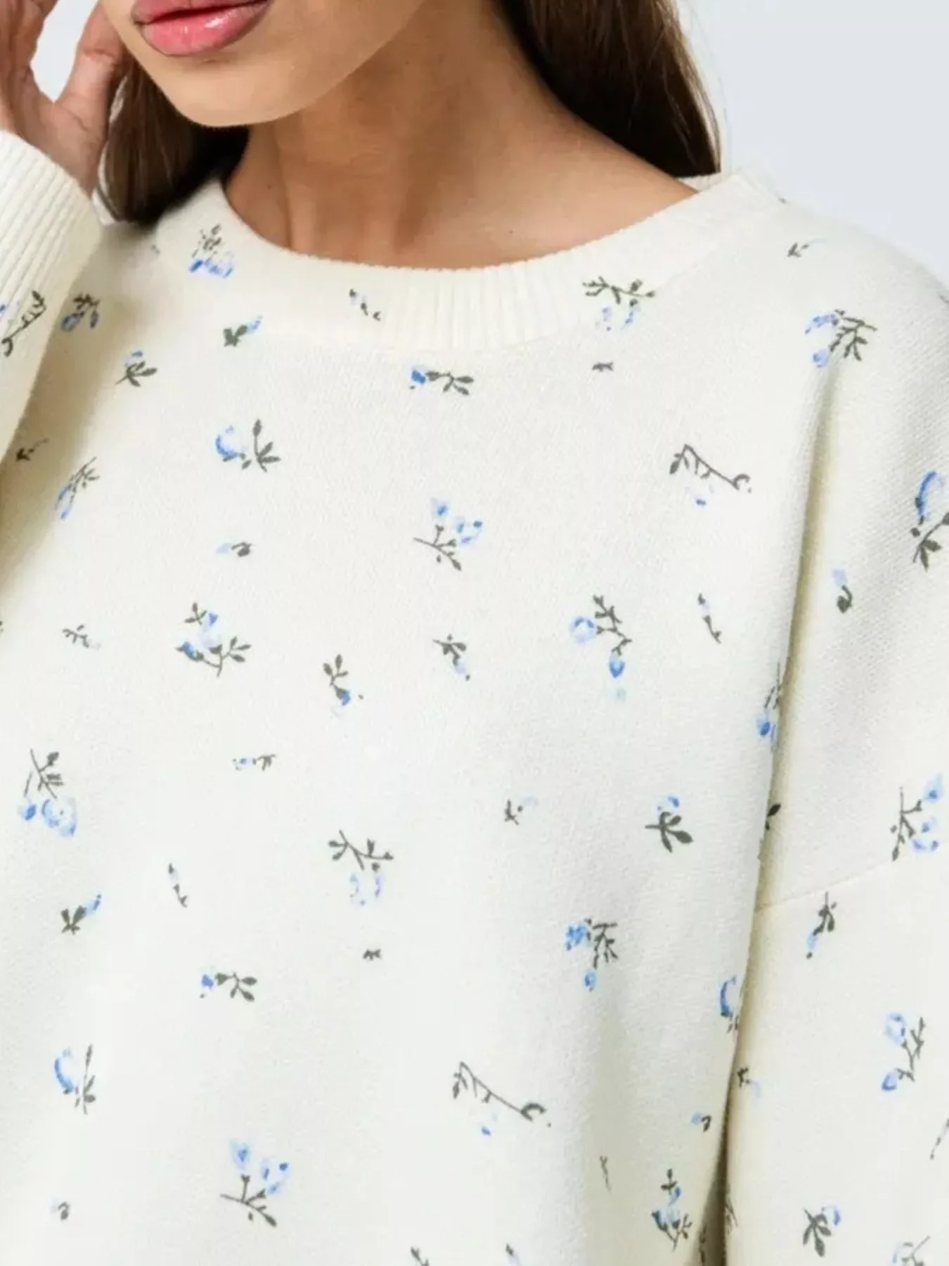 Ribbed Hem Floral Long Sleeve Sweater - Image 5