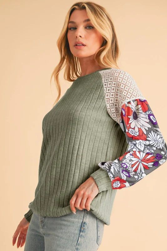 ribbed lace patch floral sweatshirt - Image 11