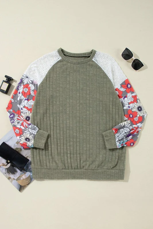 ribbed lace patch floral sweatshirt - Image 12