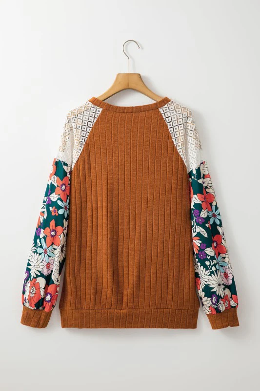 ribbed lace patch floral sweatshirt - Image 21