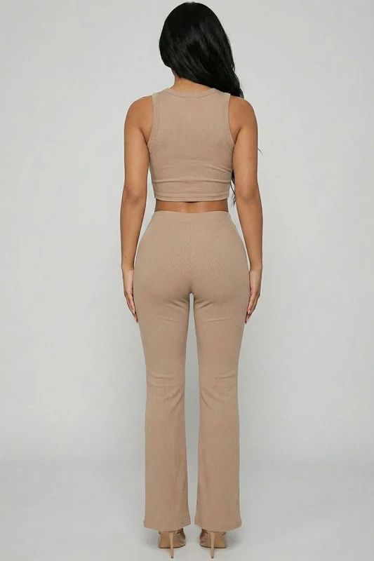 Ribbed Sleeveless Crop Top & Flared Pants Set - Image 12