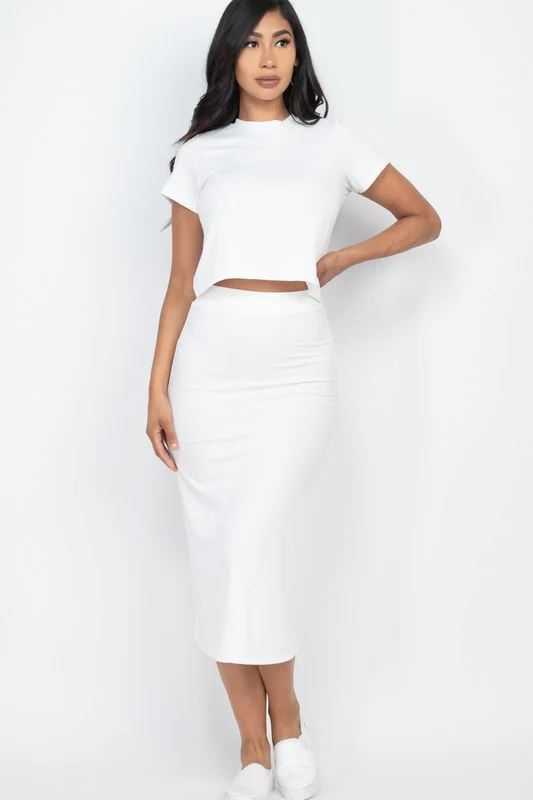 Ribbed Solid Top & Midi Skirt Set - Image 6