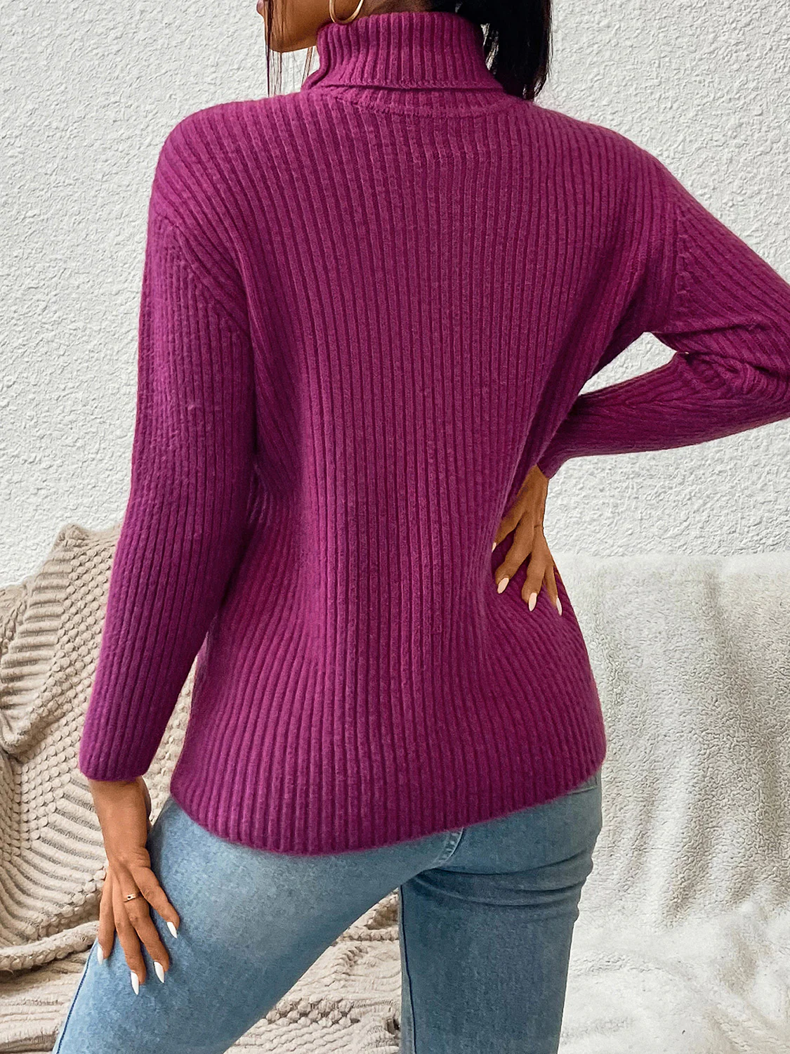 Ribbed Turtle Neck Long Sleeve Sweater - Image 2