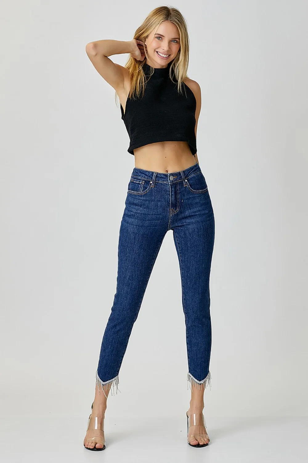 RISEN Full Size Embellished Mid Rise Crop Skinny Jeans - Image 6