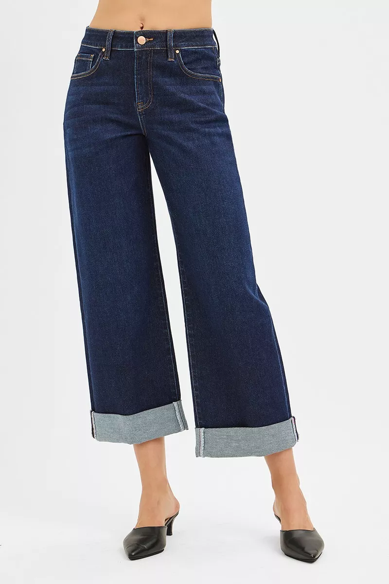 RISEN Mid Rise Fit Ankle Wide Roll Up Jeans - Image 2