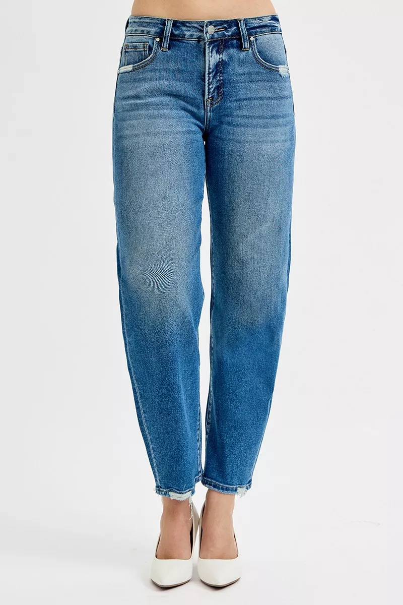 RISEN Tummy Control High Rise Ankle Slim Barrel Jeans - Image 3