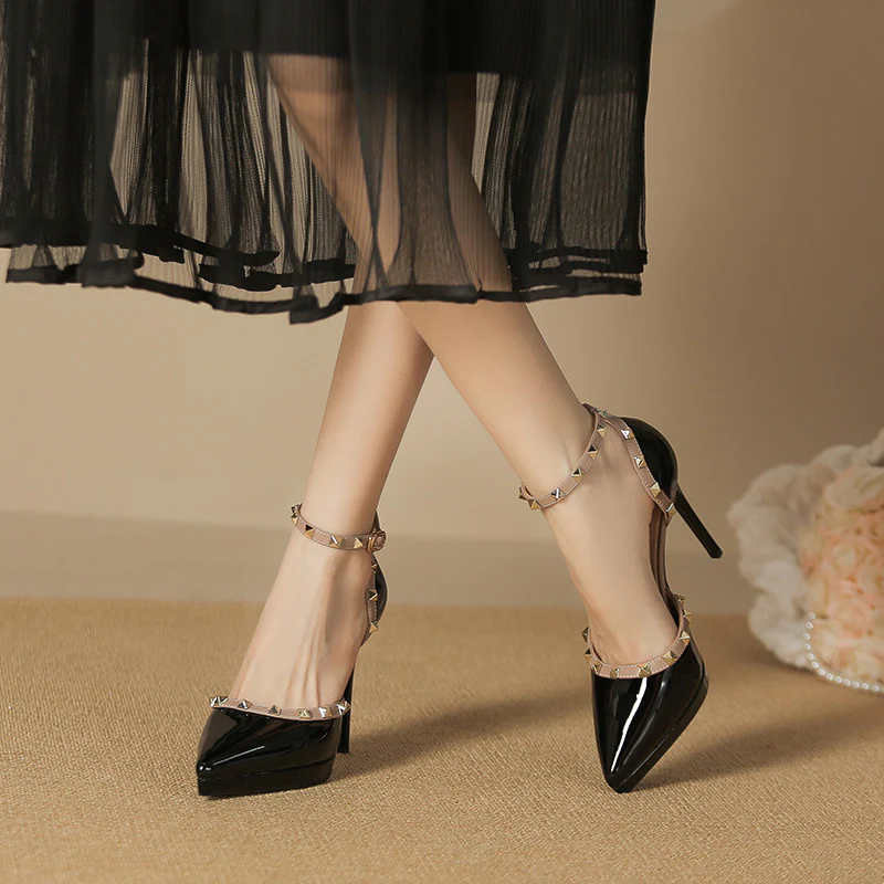 Rivet Decor Ankle Strap Stiletto Pumps - Image 6