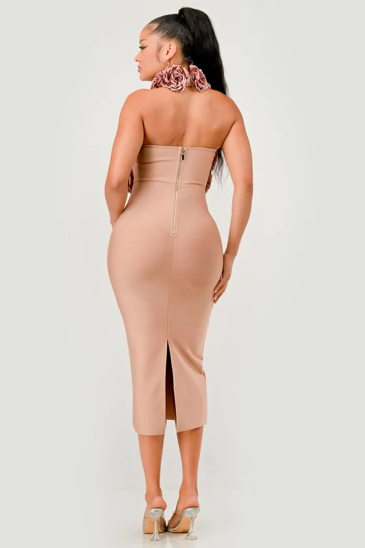 Rose Applique Halter Midi Dress - Image 9