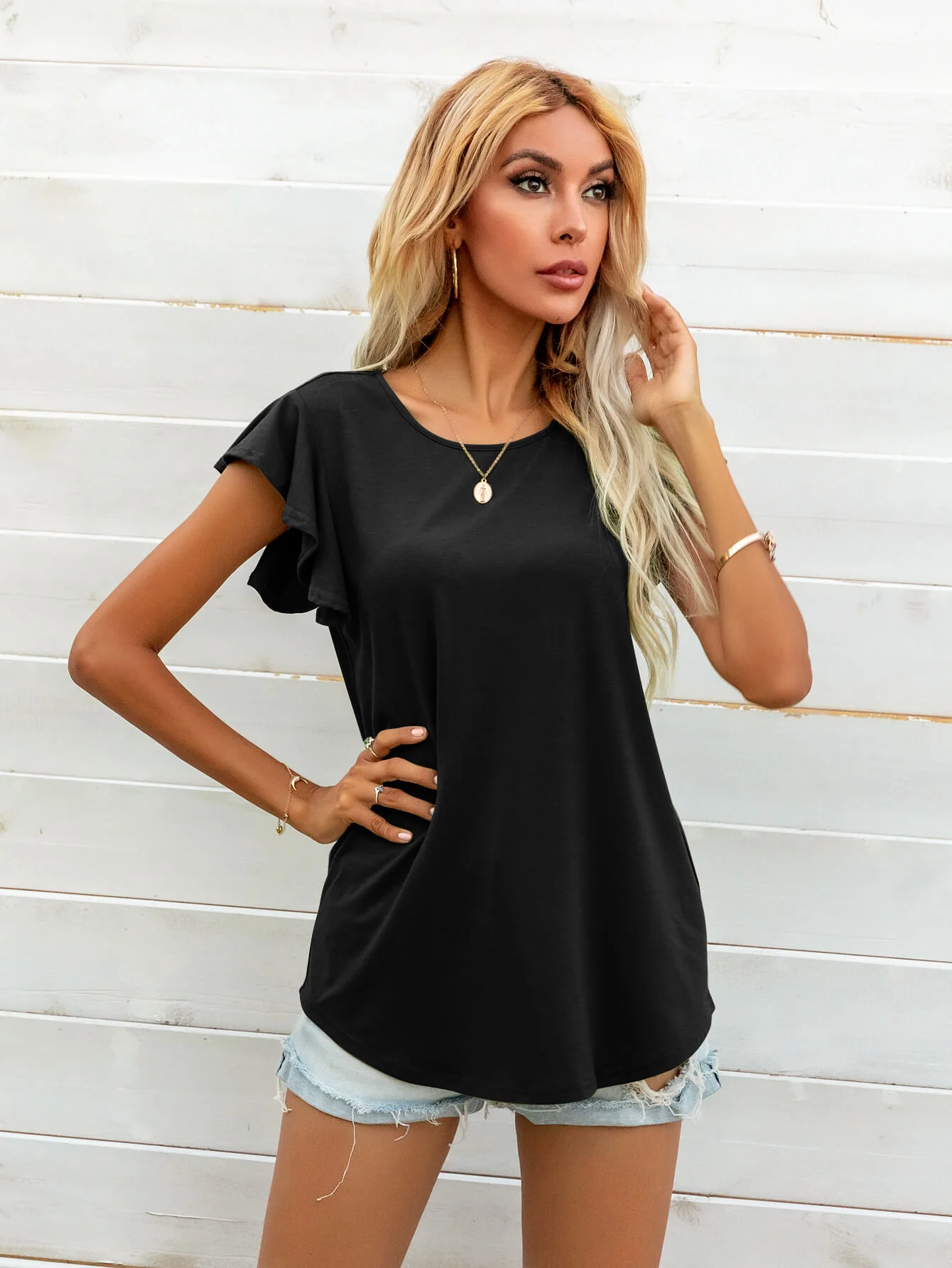 Round Neck Butterfly Sleeve Top - Image 12