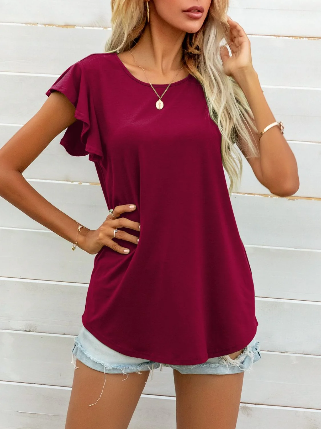 Round Neck Butterfly Sleeve Top - Image 3