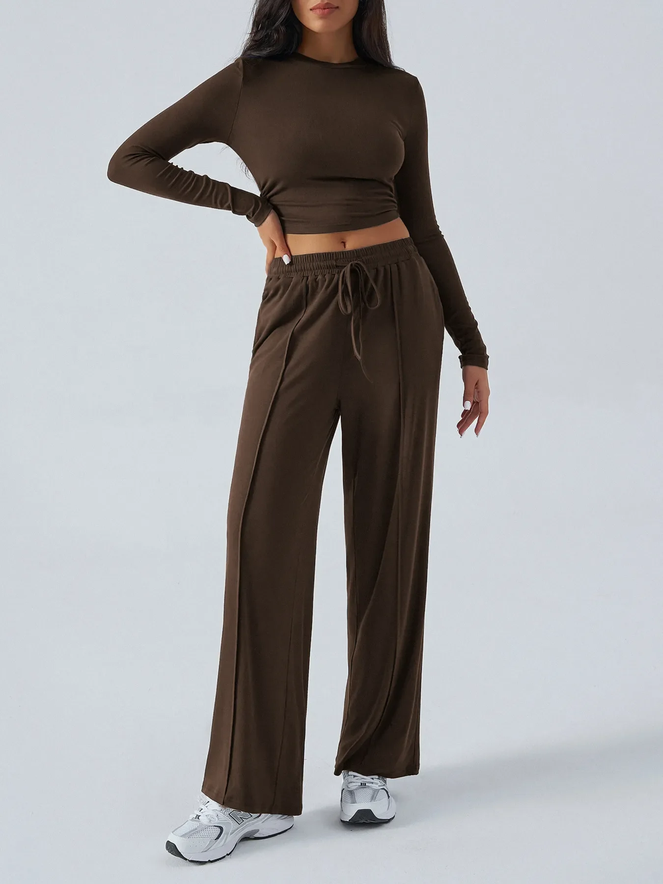 Round Neck Long Sleeve Top and Pants Set - Image 10