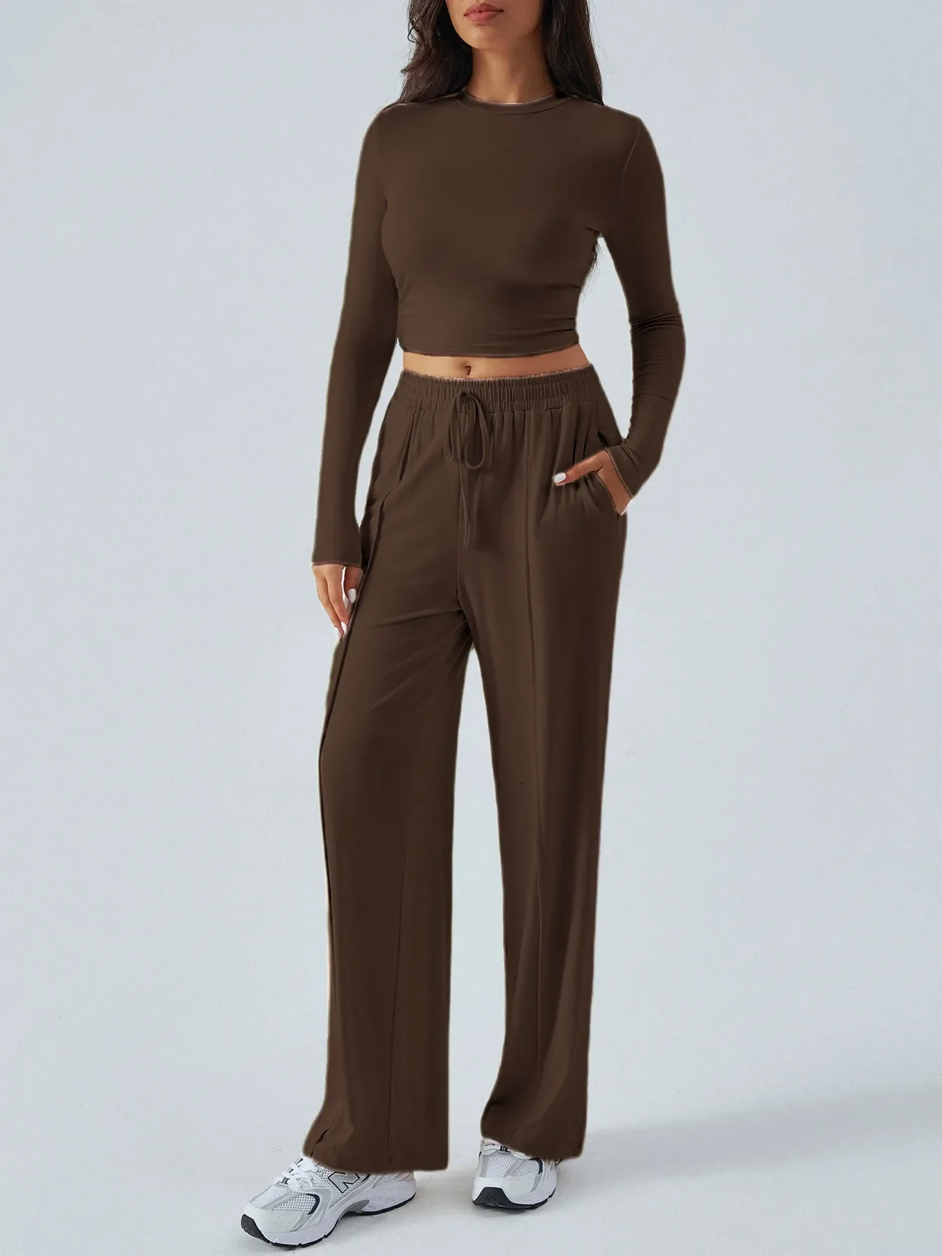 Round Neck Long Sleeve Top and Pants Set - Image 11