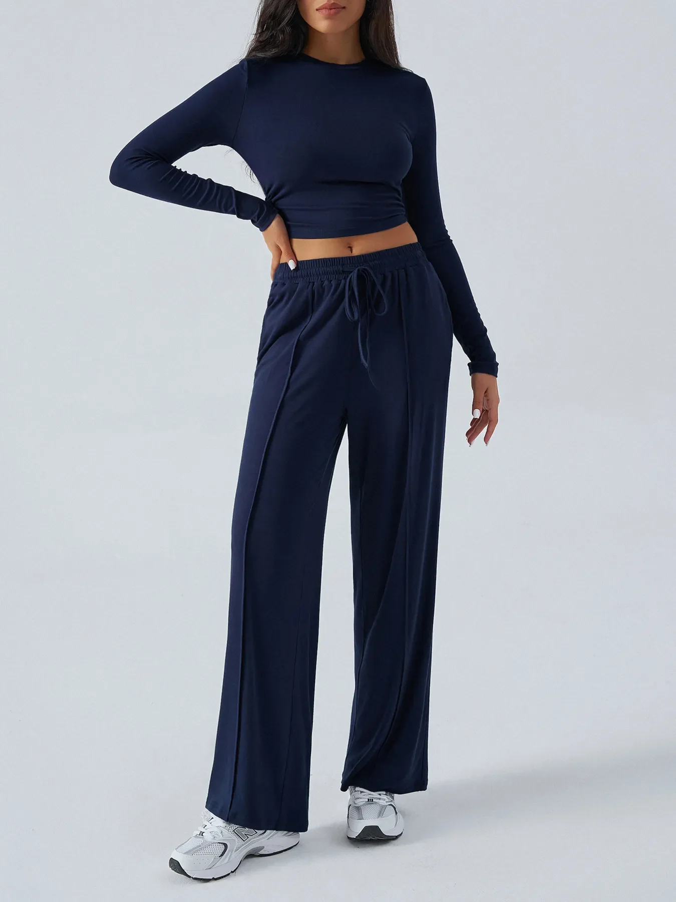 Round Neck Long Sleeve Top and Pants Set - Image 5