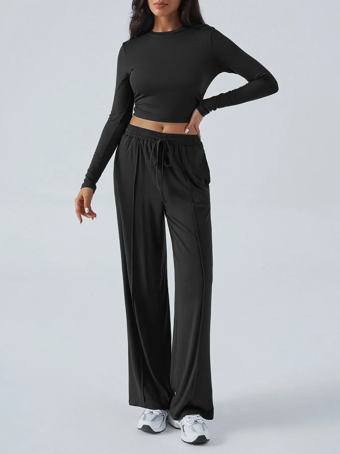 Round Neck Long Sleeve Top and Pants Set - Image 7