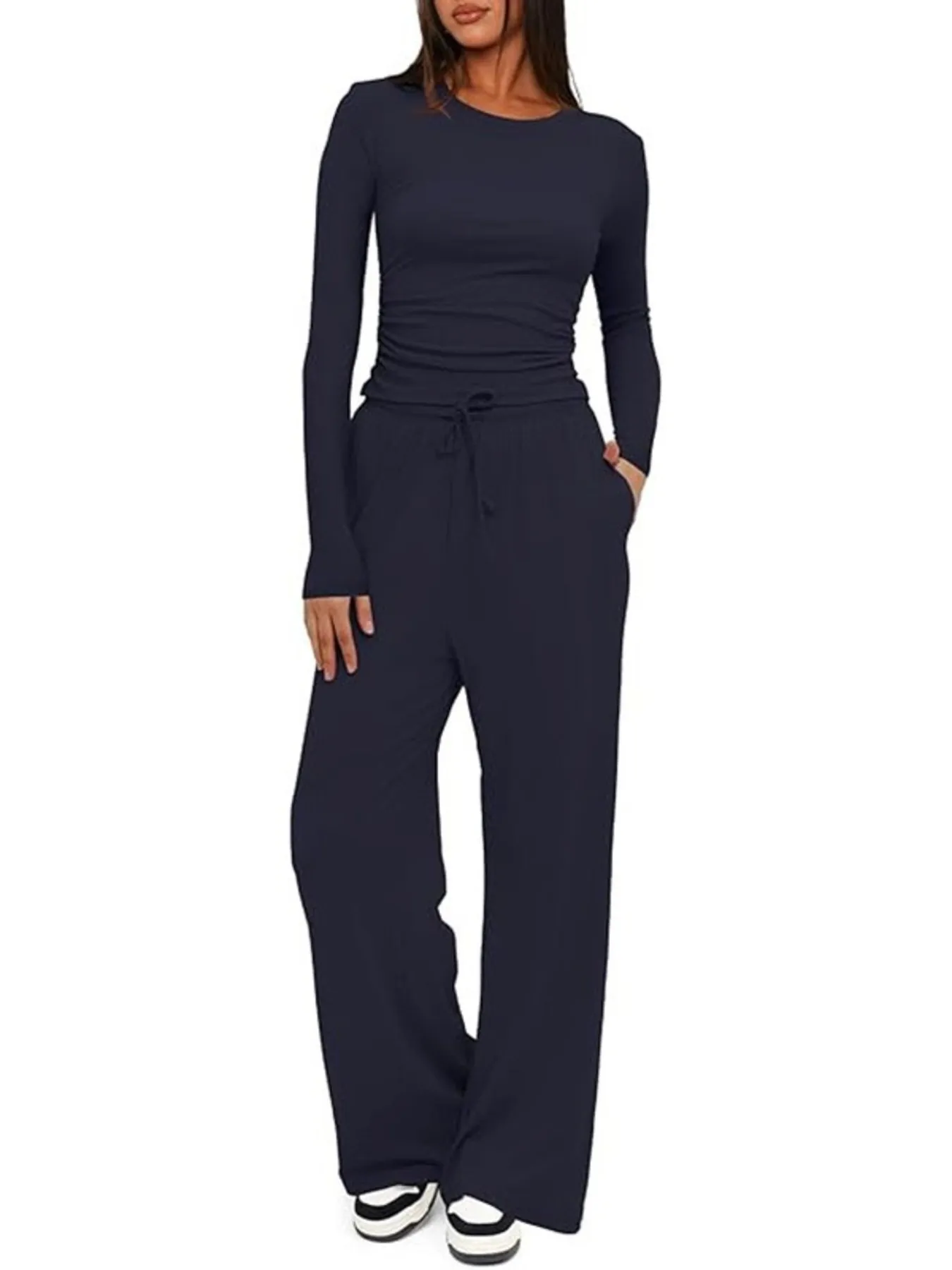 Round Neck Long Sleeve Top and Pants Set - Image 16