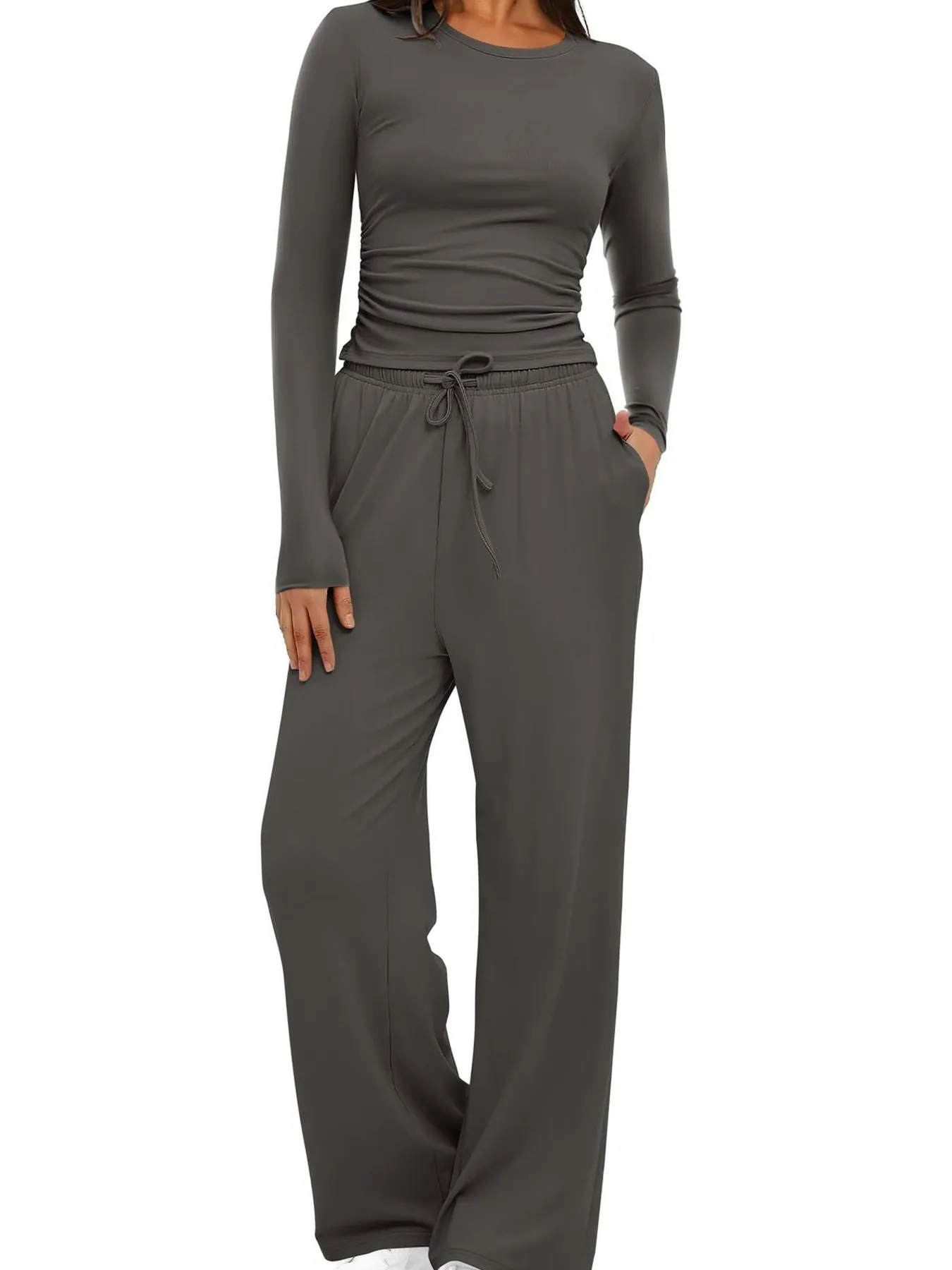 Round Neck Long Sleeve Top and Pants Set - Image 27
