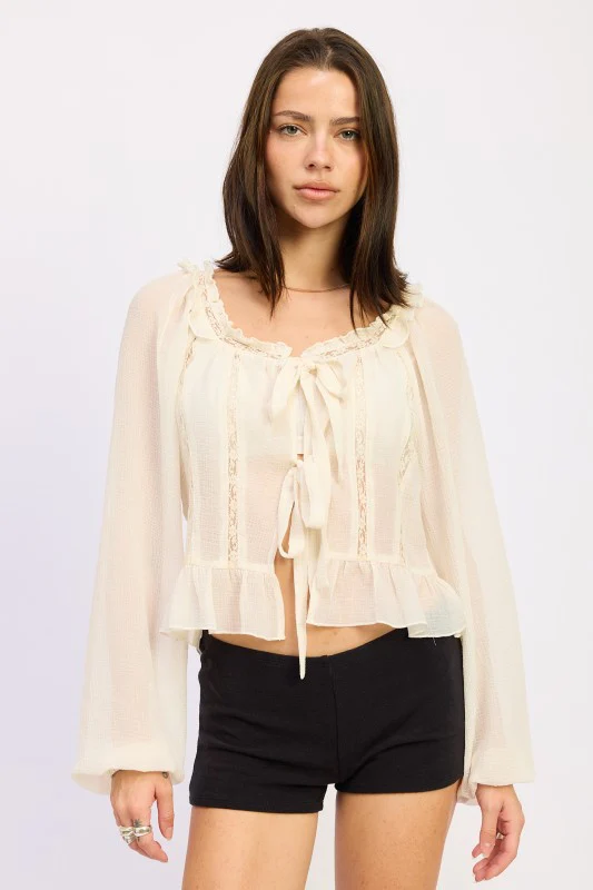 ROUND NECK LONGSLEEVE FLARED BLOUSE